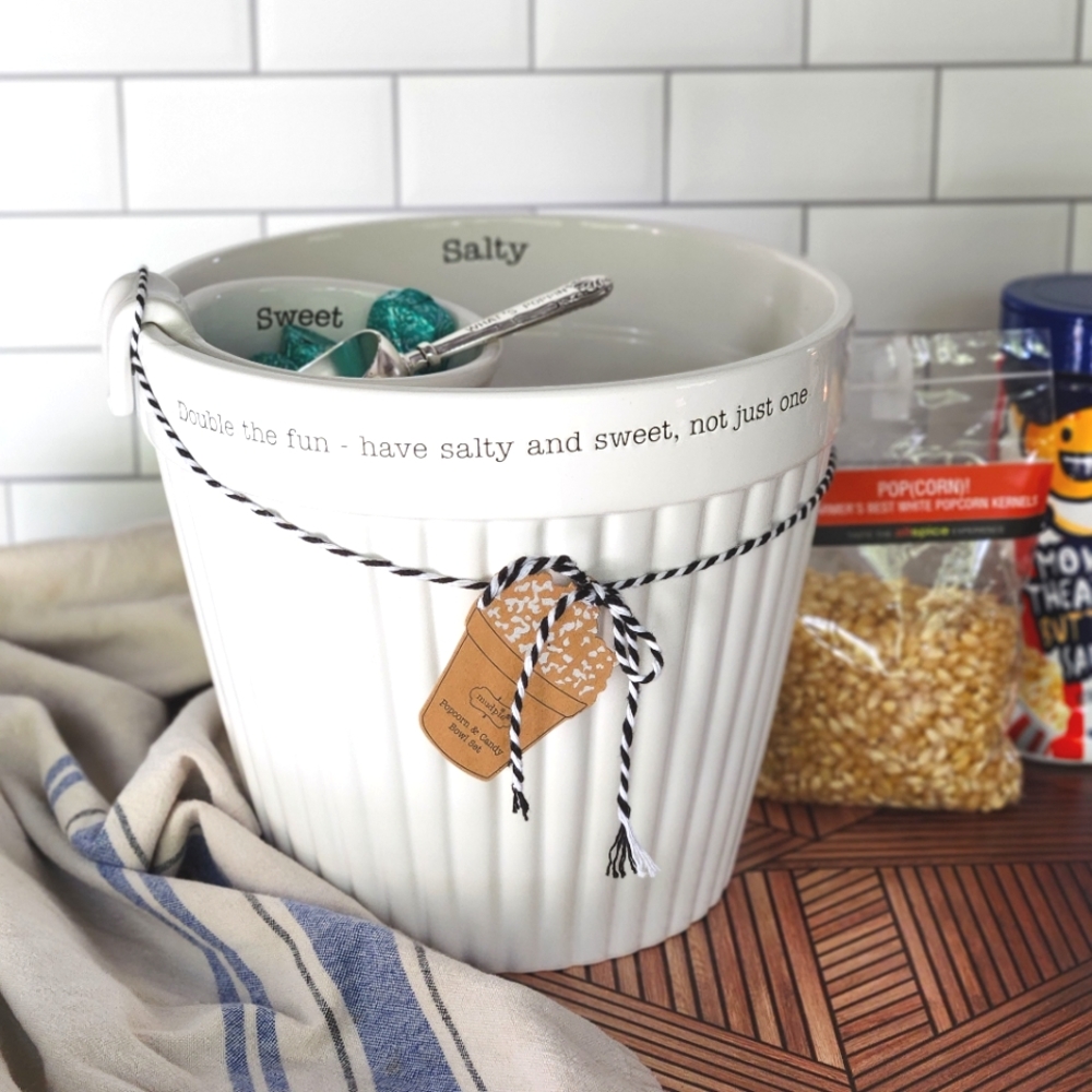 Mudpie Ceramic Popcorn and Candy Bowl with Mini Scoop - NEW